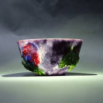 ガラス作家　佐伯泰典作　紫陽花　ぐい呑　パートドヴェール パート・ド・ヴェール ぐい呑 朱色 ガラス作家 佐伯泰典作